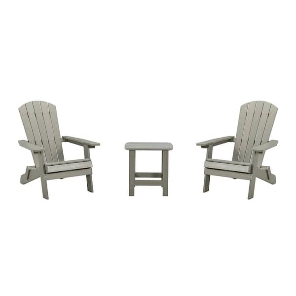 JAYDEN CREATION Louise Grey Folding Plastic Adirondack Chair Outdoor 3-Piece Seating Group