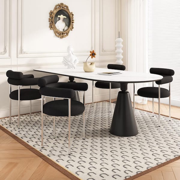 CHRISTOPHER KNIGHT HOME Black Boucle Upholstered Armchair Dining Chairs, (Set of 4)