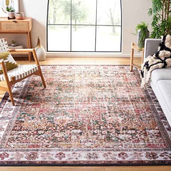 Tucson Ivory/Green 7 ft. x 7 ft. Machine Washable Ornate Border Square Area Rug
