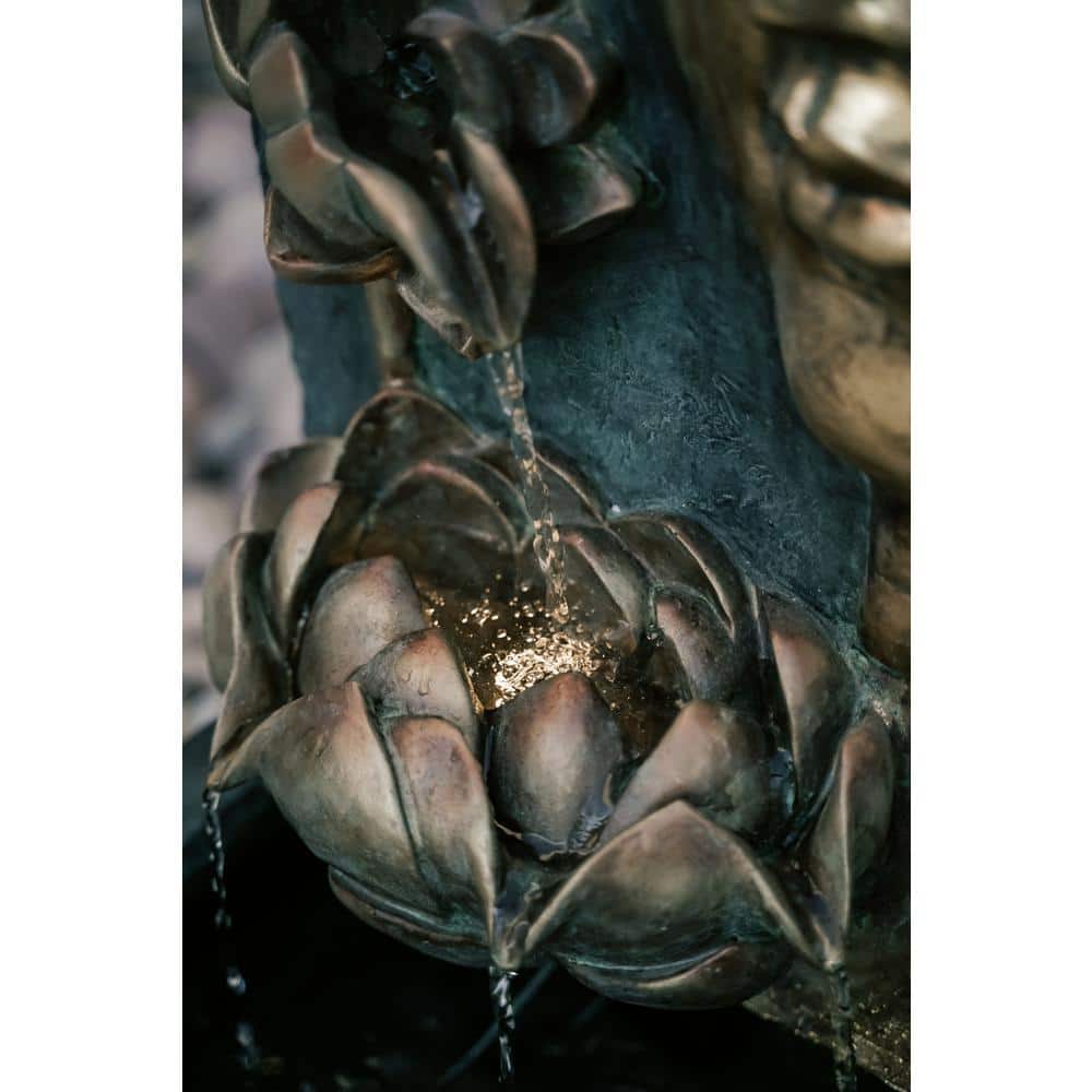 Bronze and Natural Grey Zen Lotus Water Fountain with LED Light
