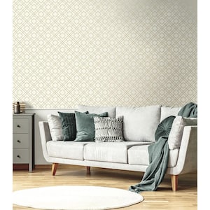 60.75 sq. ft. Metallic Biscotti Byberry Lattice Paper Unpasted Wallpaper Roll