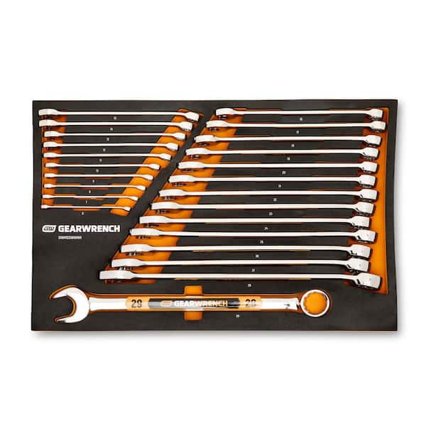 12-Point Metric Hi-Viz Long Pattern Combination Wrench Set in Foam Storage Tray (24-Piece)