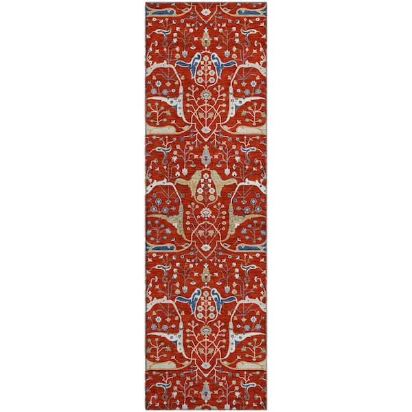 Mayfield Premium Machine Washable Abstract AMF2250 Red 2 ft. x 7 ft. Runner Rug