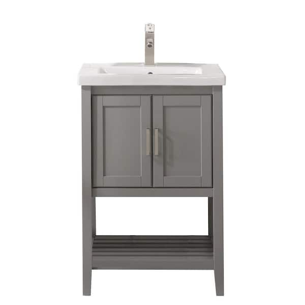 24 in. W x 18.5 in. D Vanity in Gray with Ceramic Vanity Top in White with White Basin