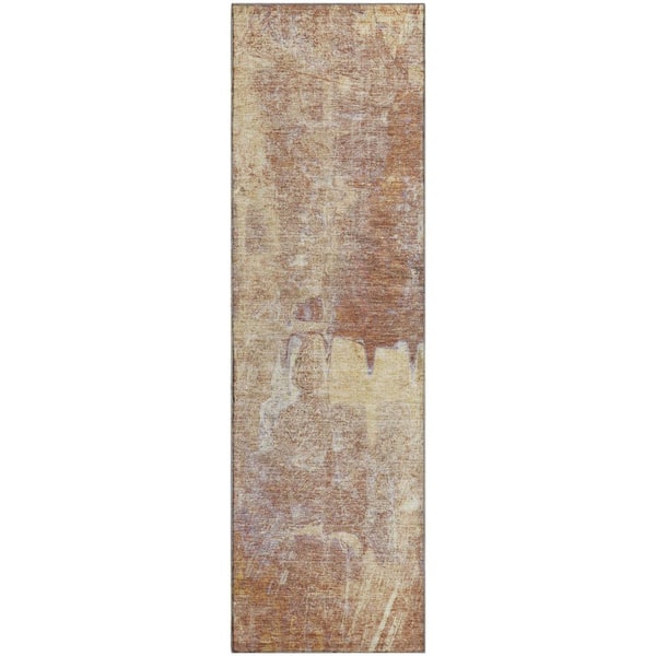 Mayfield Premium Machine Washable Abstract AMF2226 Terracotta 2 ft. x 7 ft. Runner Rug