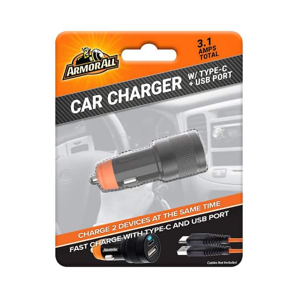 3.1 Amp Dual Type C and USBA Car Charger, LED Indicator Light