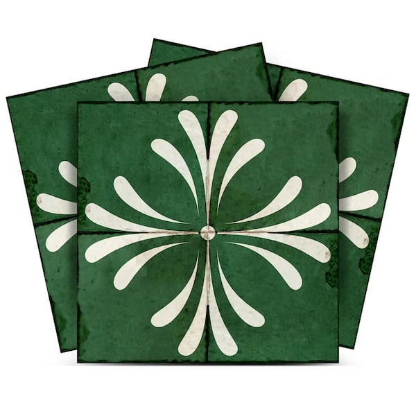 MI ALMA Green and Antique White R112 5 in. x 5 in. Vinyl Peel and Stick Tile (24-Pack)