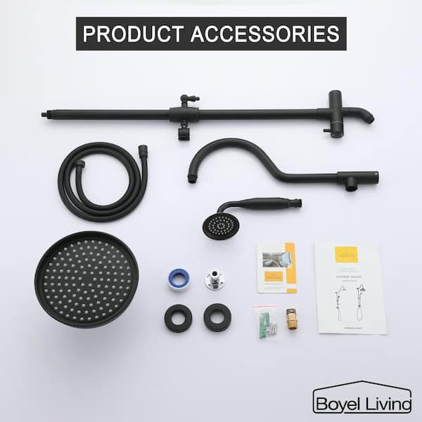 Boyel Living Exposed Pipe Complete Shower System 1-Spray Patterns with 2.5 GPM 8 in. Wall Mount Dual Shower Heads in Matte Black