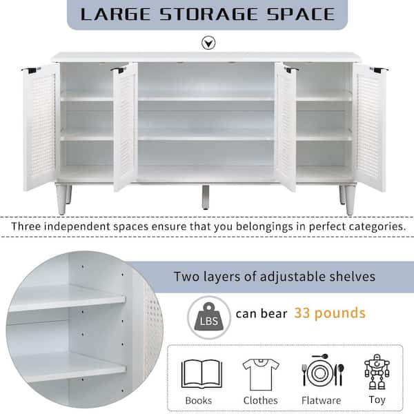 Tall Storage Cabinet with 8 Doors and 4 Shelves, White-ModernLuxe