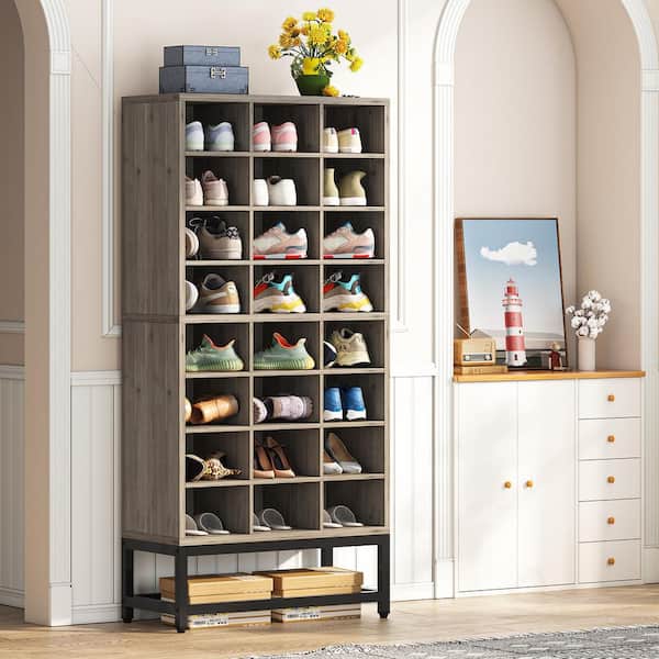 BYBLIGHT 55 in. H x 25 in. W Gray 24-Pairs Shoe Storage Cabinet, 8-Tier Shoe Rack, Grey