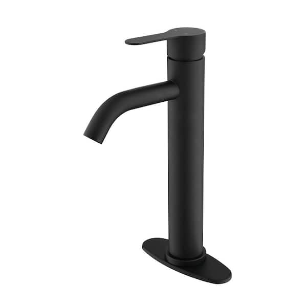 Lukvuzo Round Waterfall Spout Single Handle Single Hole Vanity Bathroom Faucet in Matte Black