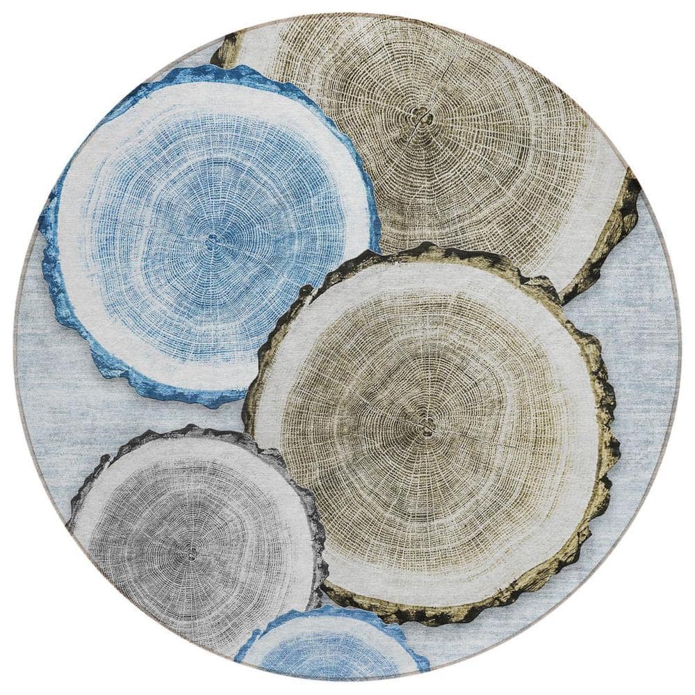 Blue Gold and Gray 8 ft. Round Woven Geometric Round Indoor/Outdoor Area Rug price history on PriceWatchPro