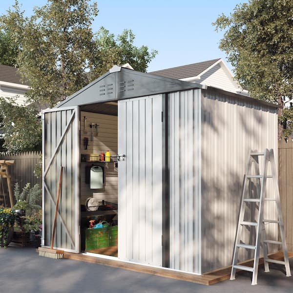 8 ft. W x 6 ft. D Outdoor Storage Metal Shed Utility Patio Shed for Garden and Backyard 48 sq. ft. in White