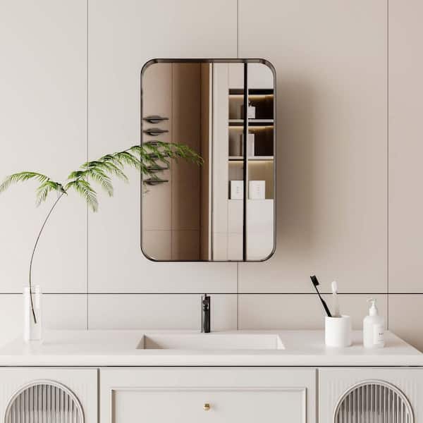 XUJMK Hot Selling 16 in. W x 24 in. H Rectangular Metal Medicine Cabinet with Mirror, Bathroom Storage Cabinet with Shelf