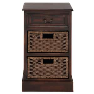 2 Baskets and 1 Drawer Wood Stationary Dark Brown Storage Unit