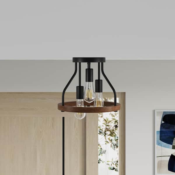 aiwen 12.59 in. 3-Light Black Semi-Flush Mount Ceiling Light