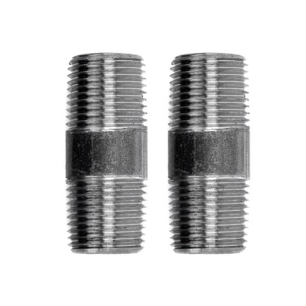 STZ Pipe Decor 1/2 in. x 2 in. Black Steel Pipe Connector (2-Pack)