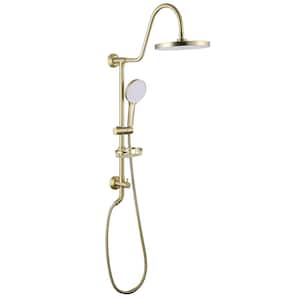 Single Handle 3-Spray Exposed Pipe Shower Faucet 1.8 GPM with High Pressure Shower Head in. Brushed Gold Exclude Valve