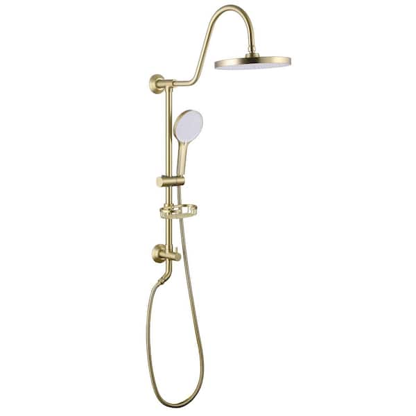 AIMADI Single Handle 3-Spray Exposed Pipe Shower Faucet 1.8 GPM with High Pressure Shower Head in. Brushed Gold Exclude Valve