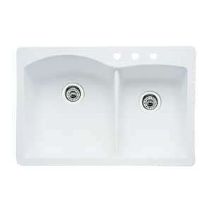 Diamond Dual-Mount Granite 33 in. 3-Hole 60/40 Double Bowl Kitchen Sink in White