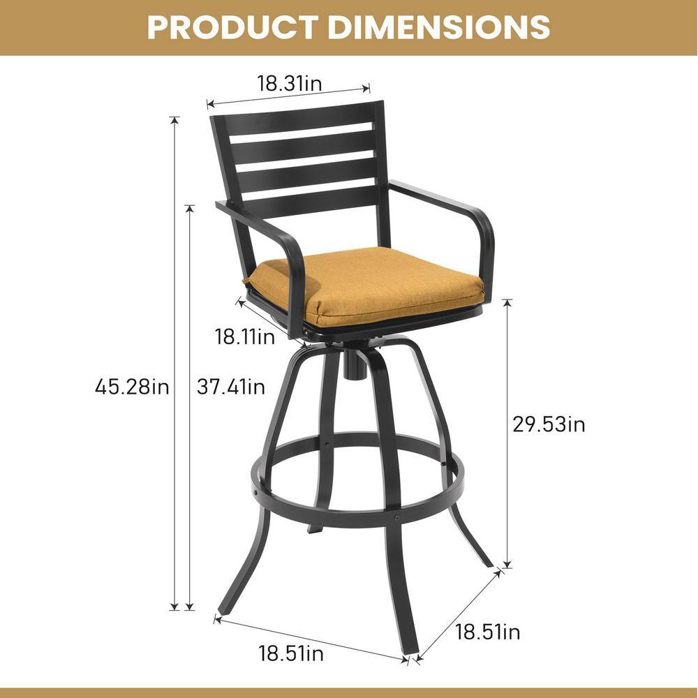 Outdoor Swivel Bar Stools with Cushions, Cast Aluminum, Set of 2