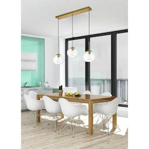 Timeless Home Blake 3-Light Brass Rectangular Pendant with 7.9 in. W x 7.1 in. H Clear Glass Shade