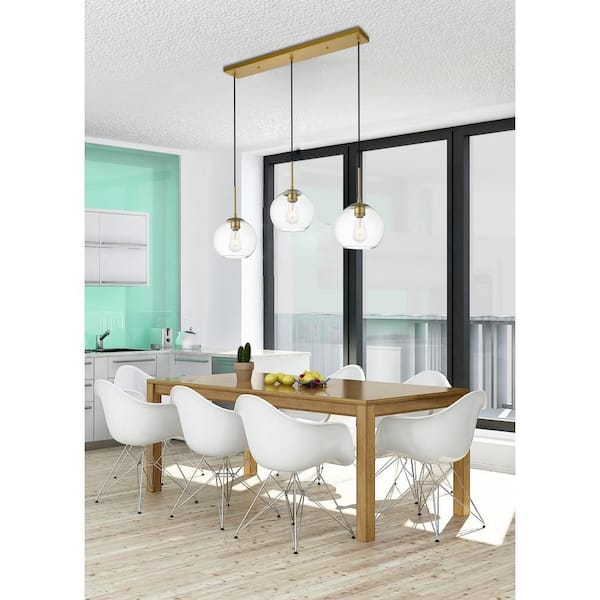 Timeless Home Blake 3-Light Brass Rectangular Pendant with 7.9 in. W x 7.1 in. H Clear Glass Shade
