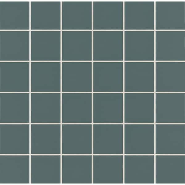 Sample-Marin 2 in. x 2 in. Matte Square Mosaic Wall Ceramic Tile Sample in Ocean Teal