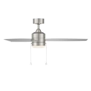 Atlantis 52 in. Integrated LED Indoor and Outdoor 3-Blade Pull Chain Ceiling Fan Brushed Nickel with 3000K Light Kit