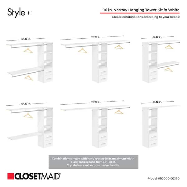 ClosetMaid Style+ White Hanging Wood Closet Corner System with (2) 16.97  in. W Towers, 2 Corner Shelves and 2 Corner Rods 10000-02176 - The Home  Depot