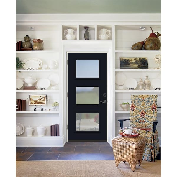 JELD-WEN 36 in. x 80 in. Right-Hand 3 Lite Satin Etched Decorative