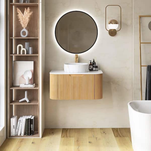 Yingze 30 in. Wall Mounted Single Sink Natural Bath Vanity with
