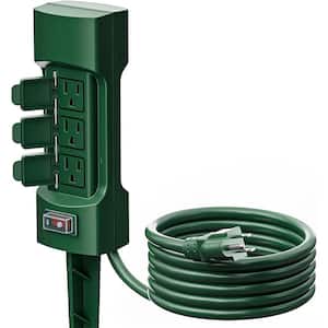 9ft. Cord SJTW, 14AWG/3C for Indoor/Outdoor Waterproof Double Sided 6-Outlet Extension Cord Power Strip in Green