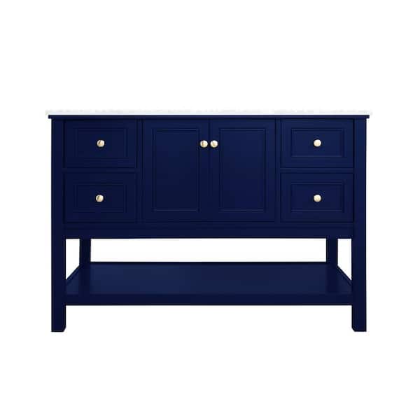 Unbranded Simply Living 48 in. W x 22 in. D x 34 in. H Bath Vanity in Blue with Carrara White Marble Top