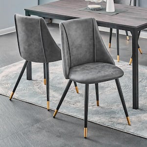 Smeg Charcoal Grey Faux Leather Upholstered Black Gold Metal Legs Side Dining Chairs (Set of 2)