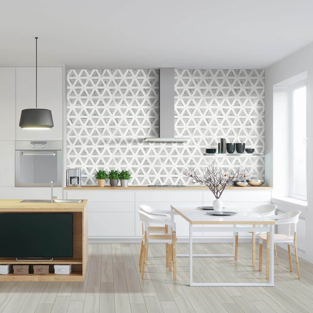 Carrara White Polished Marble 10x12 Geometric Mosaic Tile