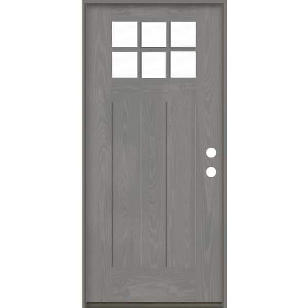 Krosswood Doors PINNACLE Craftsman 36 in. x 80 in. 6-Lite Left-Hand/Inswing Clear Glass Malibu Grey Stain Fiberglass Prehung Front Door