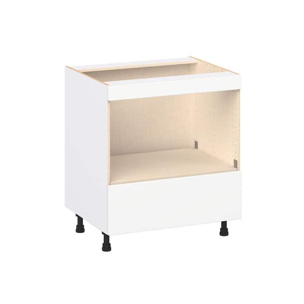 J COLLECTION Timberline 30 in. W x 24 in. D x 34.5 in. H Assembled Slab Mircowave Base Kitchen Cabinet in Bright White