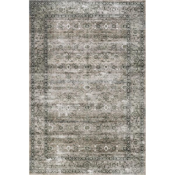 Myrtle Spill Proof Washable Vintage Sage Green 5 ft. x 8 ft. Indoor Area Rug