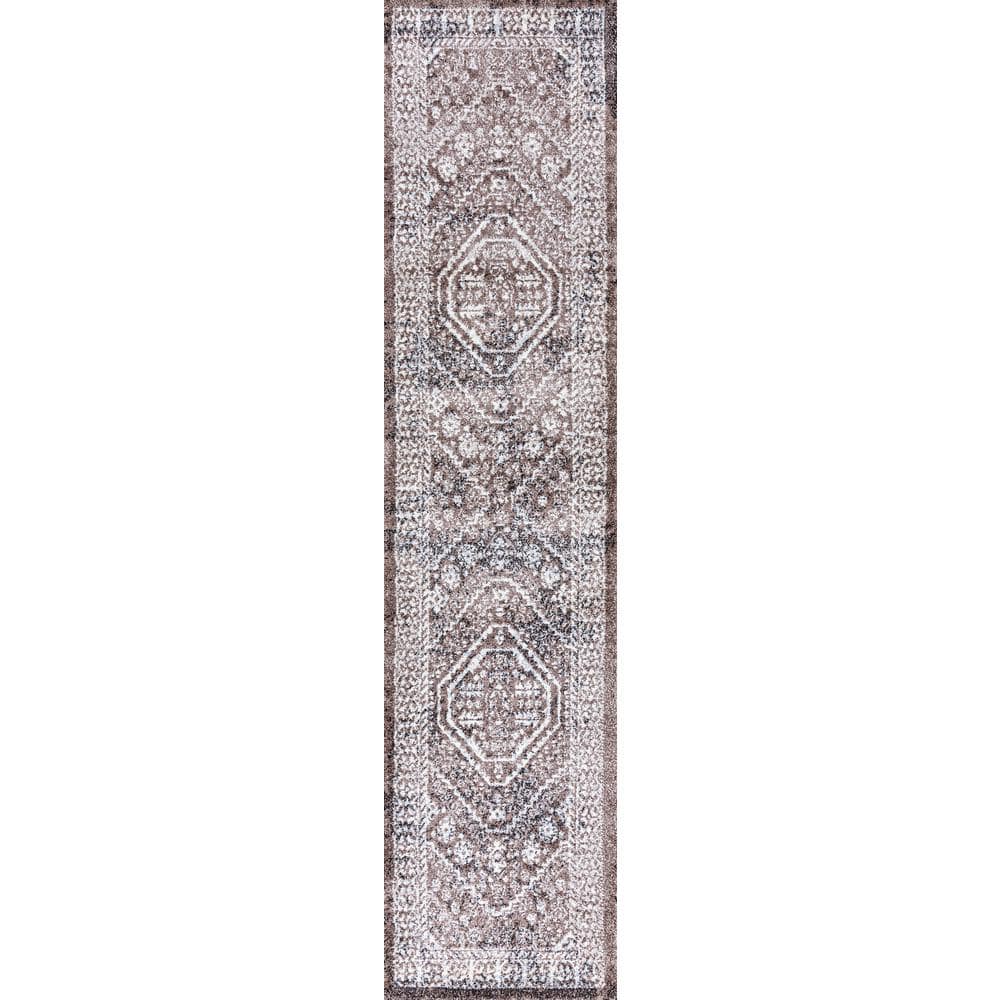 Bohemian Medallion Brown/Ivory Synthetic Area Rug - Easy Care