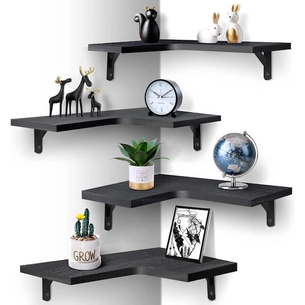 Cubilan 16 in. W x 11.4 in. D Black Wood Decorative Wall Shelf, Set of 4