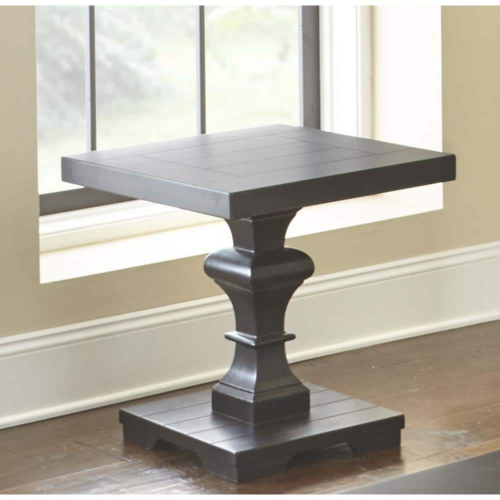 Dory Black Solid Wood Square End Table with Pedestal Base