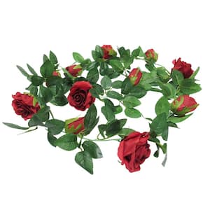 6 ft. Red Artificial Rose Flower Garland Hanging Vine