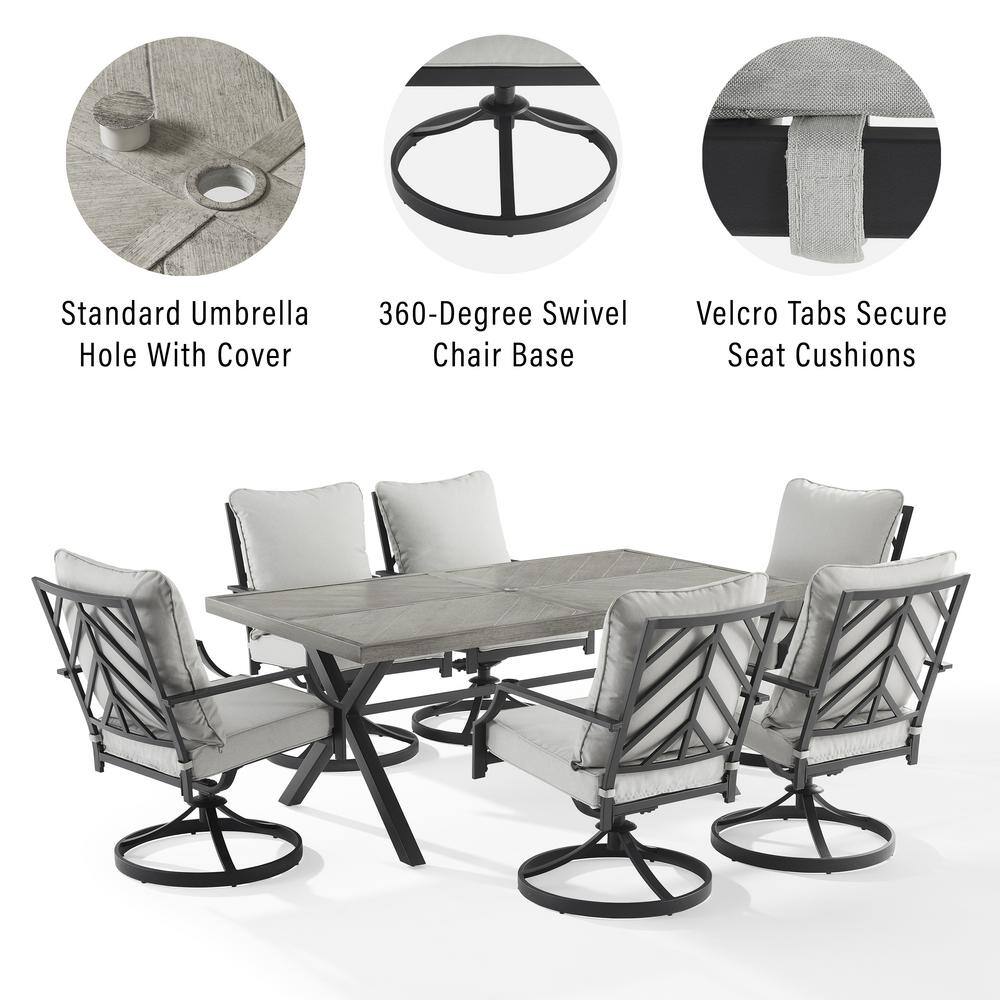 Otto 7-Piece Gray and Black Metal Outdoor Dining Set