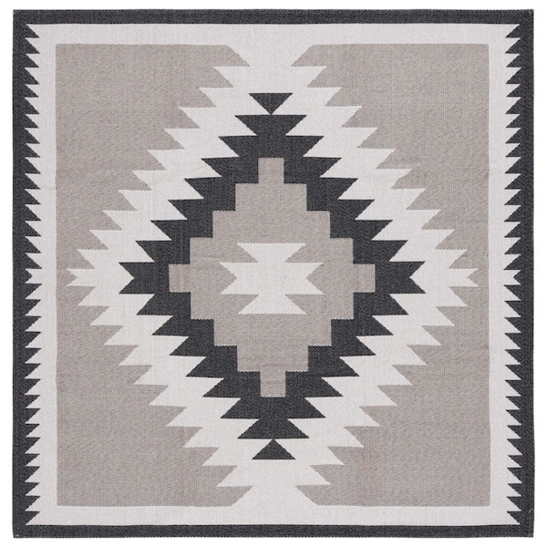 Augustine Beige/Black 4 ft. x 4 ft. Border Oversized Diamond Square Area Rug