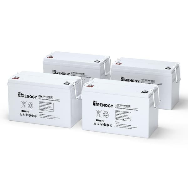 4 Pieces 12V 100Ah AGM Deep Cycle Battery 400Ah Rechargeable Back-up Power, Maintenance-Free for RV, Marine Off-Grid