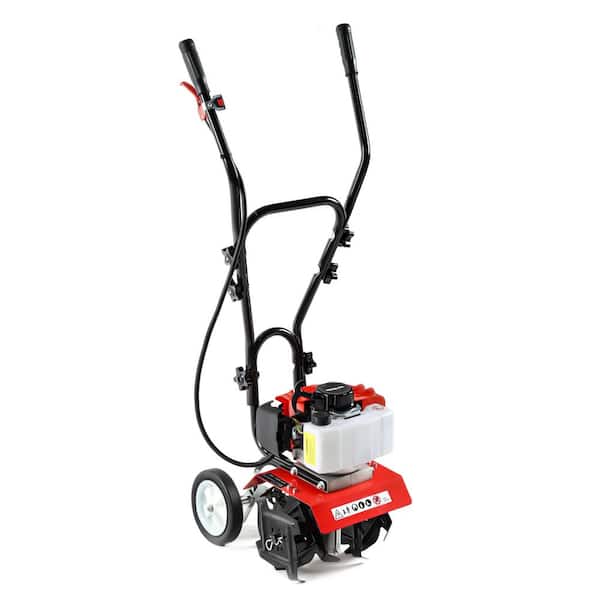 52cc 2-Stroke Gas Cultivator Garden Tiller, 6 in. Depth, Adjustable Width, Steel Tines, Flat-Free Tires