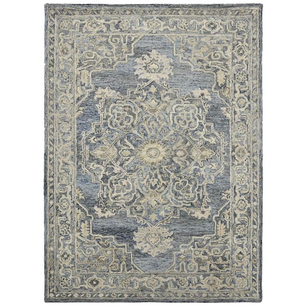 Vestige 5 x 8 Denim/Gray Oriental Pattern Area Rug for High Traffic Living Room Dining Room Bedroom