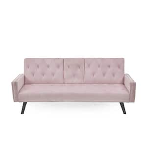 72.4 in. Width Pink Velvet Twin Size Sleeper Sofa Bed with Two Cup Holders, Nail Head Trim, One Pillow