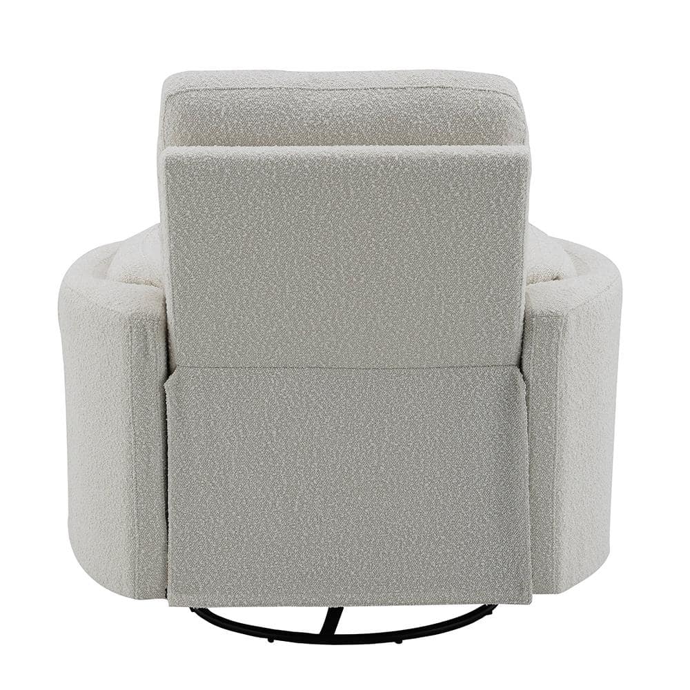 Beige Boucle Swivel Recliner with Wood Frame